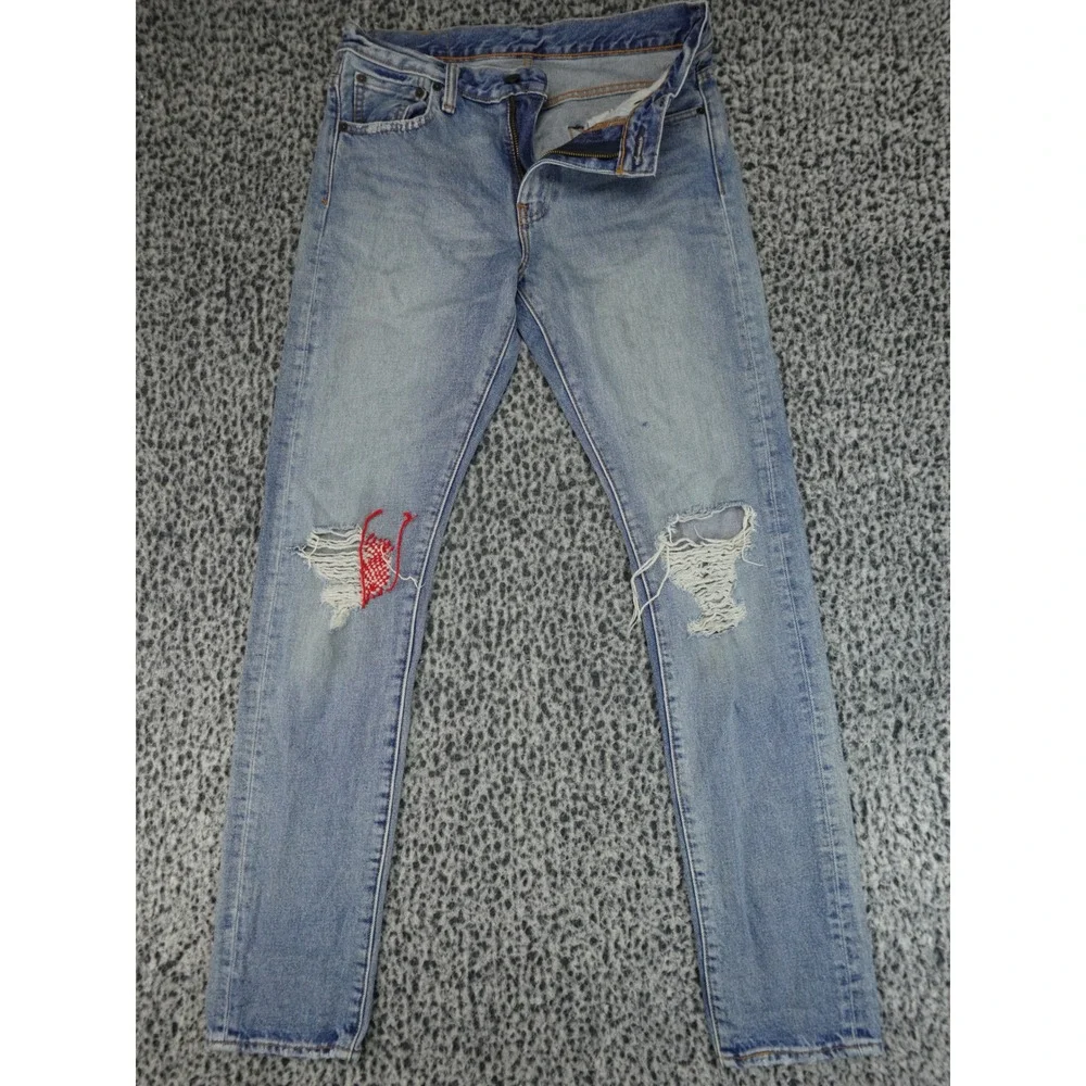 Levi's 505C Distressed Jeans Mens 28x32‎ Light Blue Good Ripped Sashiko Repair